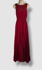 896 Badgley Mischka Women's Red Layered Pleated Jewel Neck Gown Dress Size 4