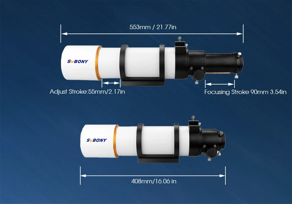 SVBONY SV48P 2“ 90/500mm Telescopes F5.5 Refractor OTA W/ SV106 50mm Guide Scope - Image 4 of 4