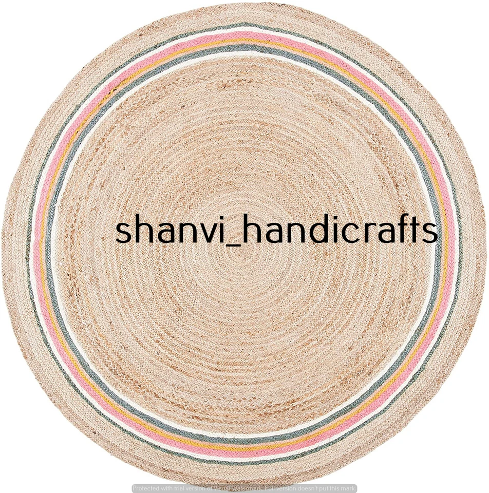 Round Braided Rag Rug Floor Rug Handmade Jute Rug Multi Jute Strip 7 Feet Carpet - Image 2 of 3