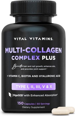 Vital Vitamins Multi Collagen Plus - Biotin, Hyaluronic 150 Count (Pack of 1) 