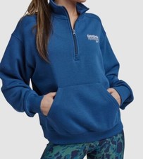 Reebok Women's Blue Identity Brand Proud Quarter Zip Sweatshirt Sweater Size M