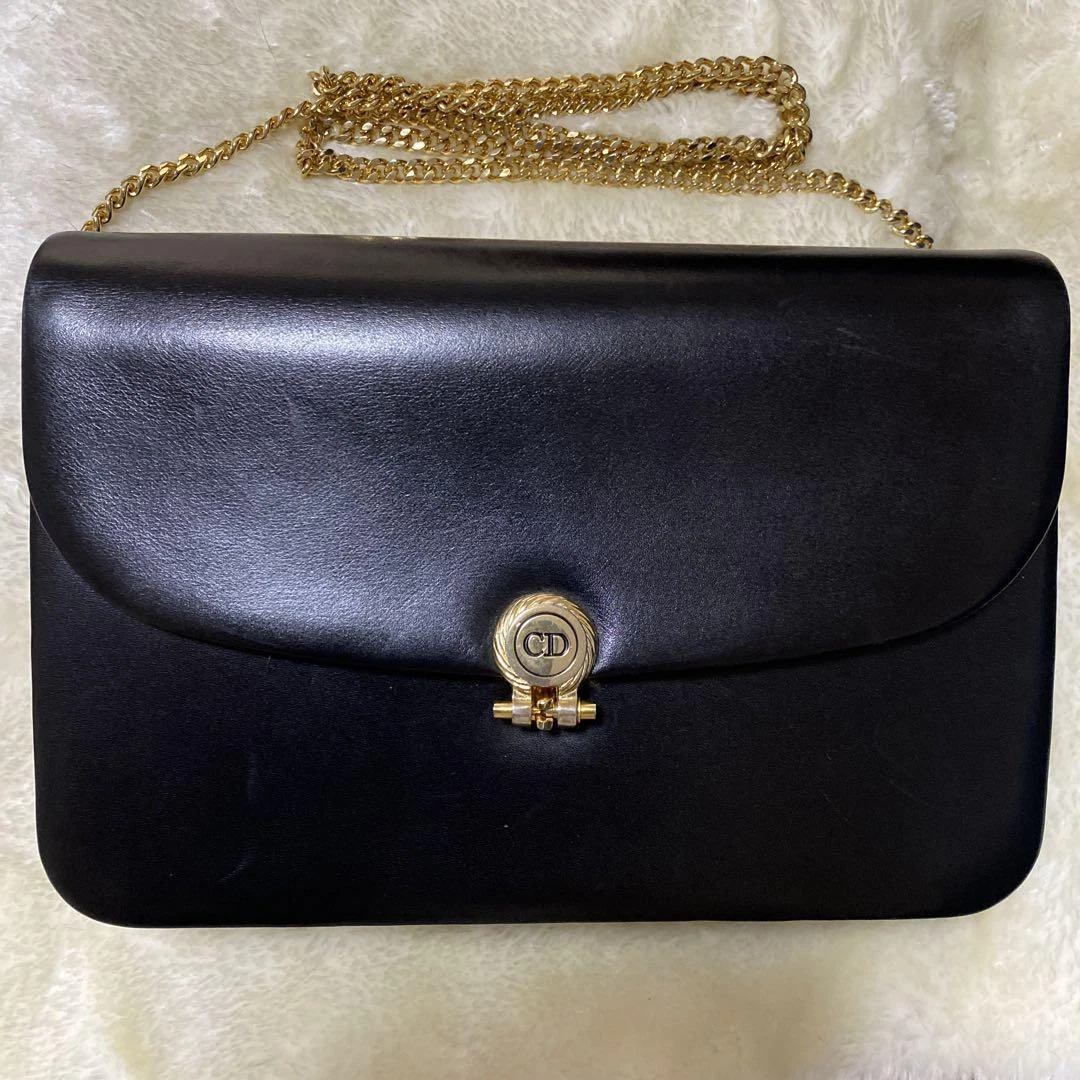 Sac bandoulière Christian Dior vintage en cuir noir chaîne sangle pochette 16x23 cm