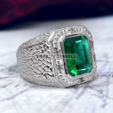 Emerald Octagon Cut Gemstone With 925 Sterling Silver Ring For Men's 573