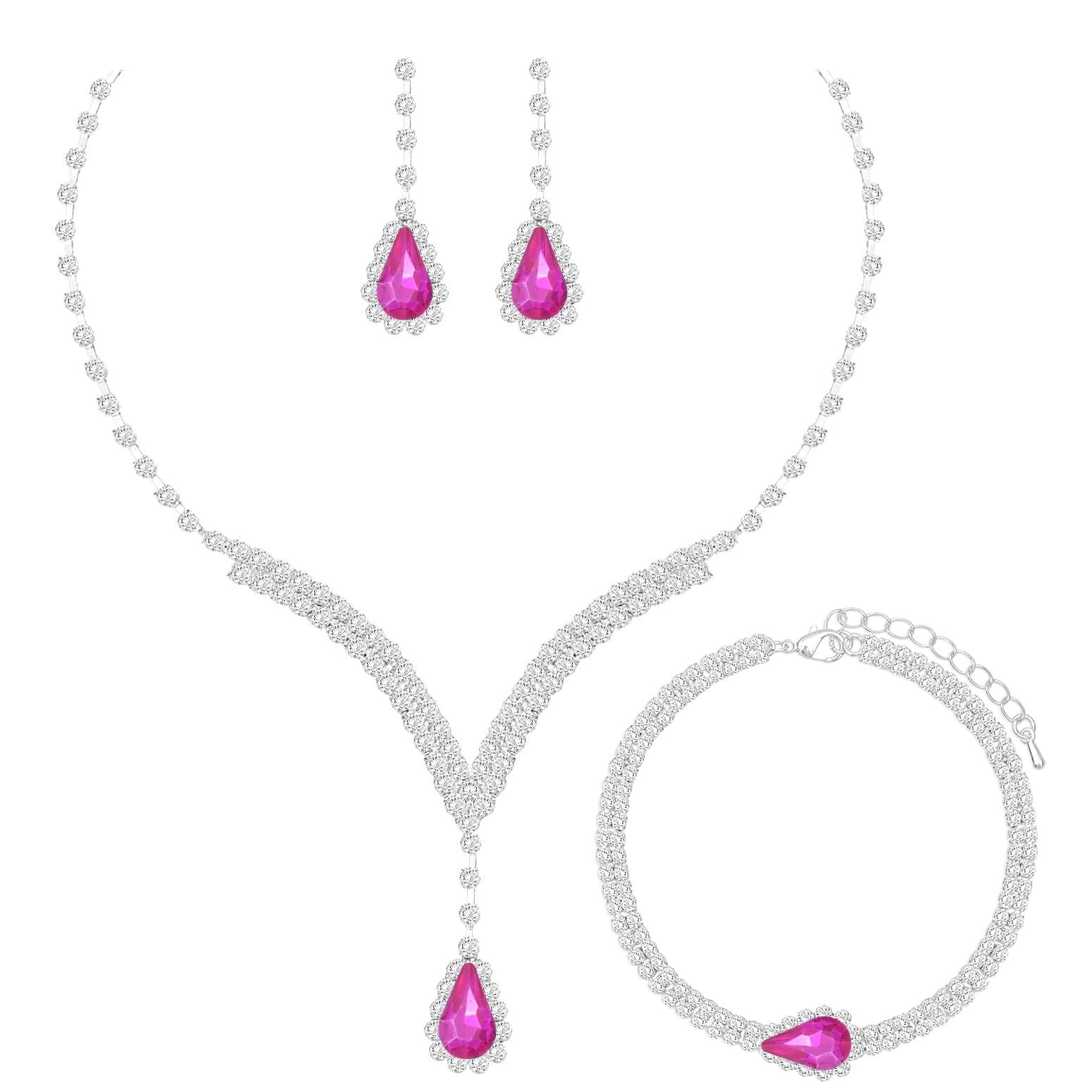 Elegant V-shape Silver Crystal Wedding Jewelry Set for Women Bridal Necklace ...