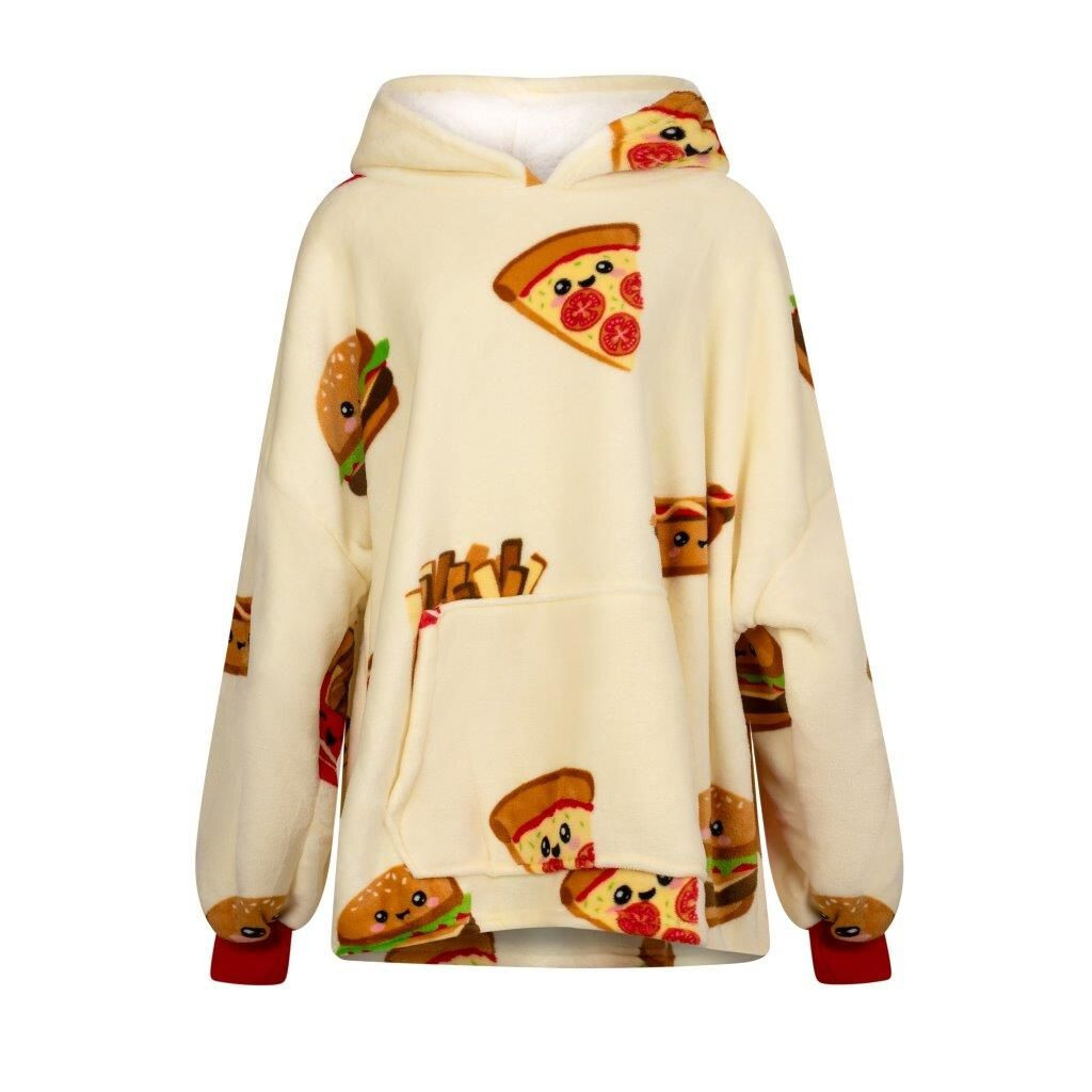 Oversized Blanket Hoodie Fast Food design, ultra soft wearable blanket lounge