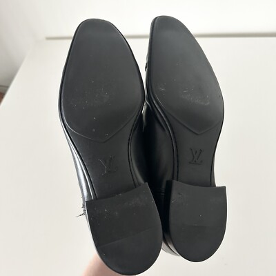 靴 LOUIS VUITTON Leather DressShoe 10D Louis Vuitton Cap Toe Oxford Derby Black Leather Lace Up Dress
