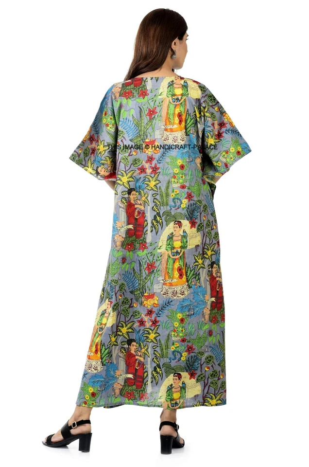 Kaftan En Coton Indien Floral Long Caftan De Plage Robe De Nuit Grande Taille - Photo 4/4