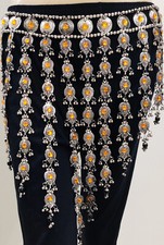 Tribal Fusion Belly Dance Kuchi Tie Belt Medallion Tassels Skirt Costume Jewelry