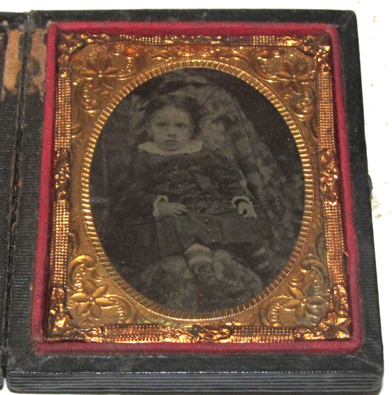 Antique Daguerreotype Photograph Young Baby Boy or Girl Infant Toddler Old West