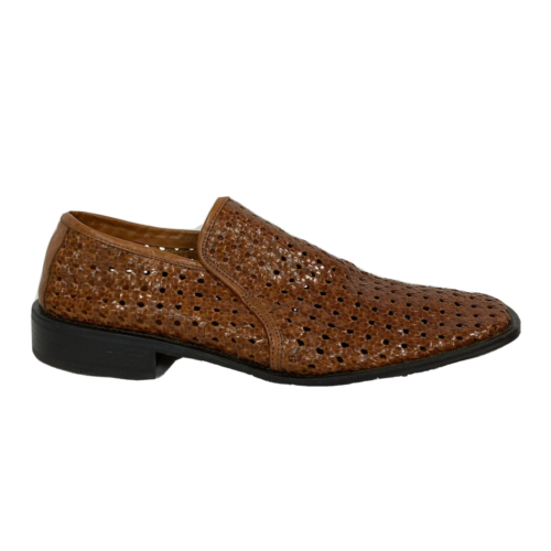 Kenneth Cole Shoes Men Sz 13 Brown Woven Perforated Leather Slip On Loafer Italy - Picture 1 of 6