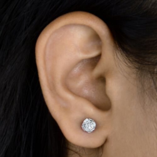 Aretes minimalistas con pasador redondo de diamantes baguette H/SI de oro blanco macizo de 10 k de 0,28 quilates - Imagen 2 de 7