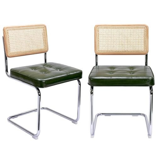 ONEVOG 2 PCS Dining Chair Rattan Dinner Chairs, Upholstered Green Chair