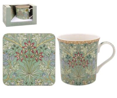 WILLIAM MORRIS HYAZINTHE FEINPORZELLAN KAFFEEBECHER TASSE UND UNTERSETZER SET NEU VERPACKT L&P