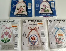 LOT OF 5! Needle Magic Inc. Counted Cross Stitch 'N Stuff Lavender Sachet Kits