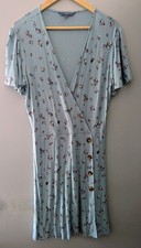 NEXT Blue Floral Midi Dress Size 14 Wrap Look V-Neck Short Sleeve Tea Summer