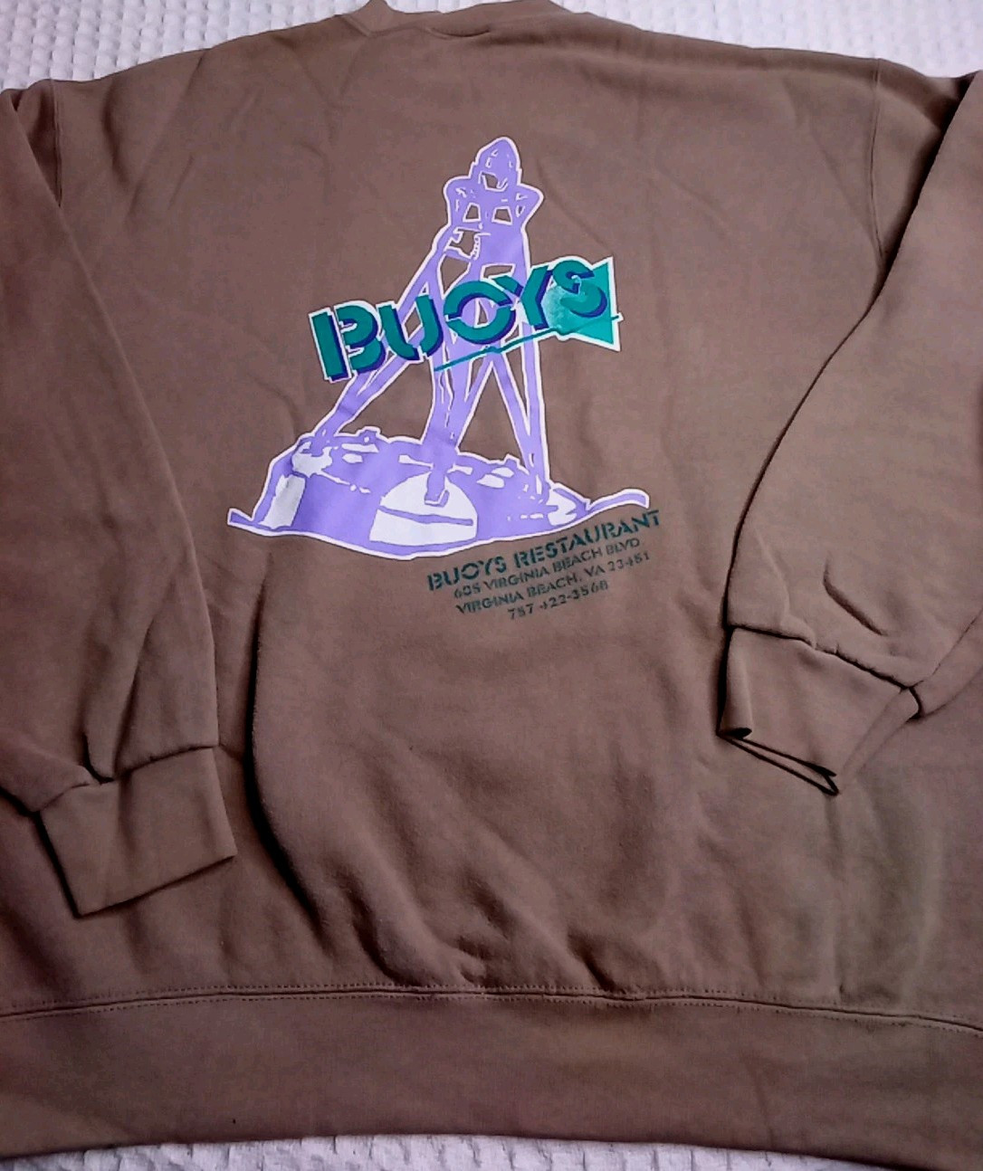 Vtg 90s Lee Heavyweight Brown Sweatshirt Buoys Restaurant Virginia Beach Size L