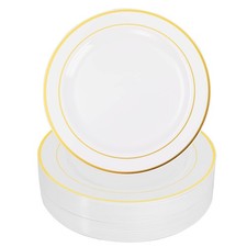 25 PCS 10" Gold White Disposable Plastic Plates, Heavy-Duty Party Plate Gold ...