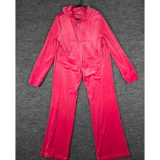 Juicy Couture Velour Tracksuit Set Womens Large Pink Rhinestone Hoodie Pants Y2K