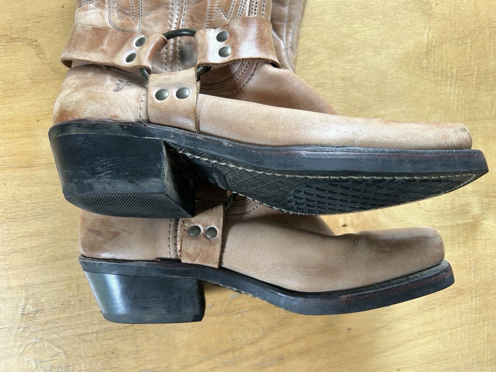 Vintage Frye Brown Eagle Harness Western Boot Women Sz 9 Cognac Square Toe OT