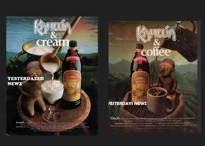 Lot of 2: 1985 & 1987 Print ad for Kahlua & Cream ''Frrresh''