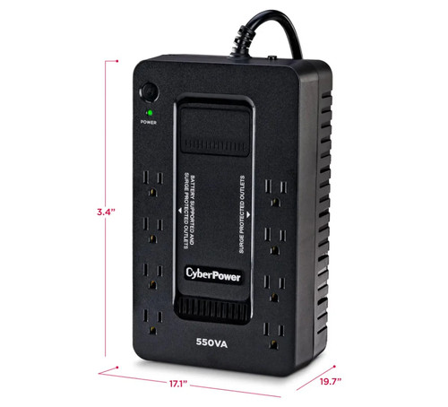 Cyber Power SX550G-R 550VA/330W UPS System,8 Outlets,Black-Cerified Refurbished - Afbeelding 5 van 7