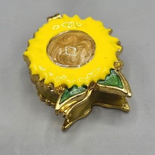Work of Art Sunflower Trinket Pill Box Enamel Magnetic Shel Decor Gold Yellow