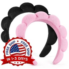 Juego De 2 Diademas Para Mujer Para Lavar La Cara O El Facial Negro, Rosa NEW US