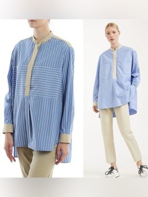 MaxMara Weekend Beige and Blue Striped Cotton Tunic Top