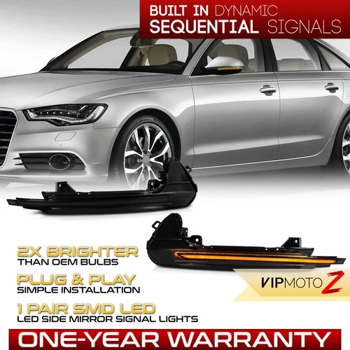 Sequential LED Smoked Side Mirror Turn Signal Lamp Set For 2012-2018 Audi A6 S6