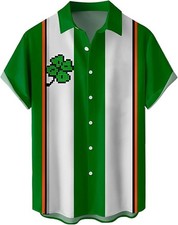 St Patricks Day Shirt Men's St. Patrick's Day Print Turn-Down Collar Short Sleev