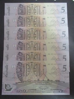 Australian Banknotes: Uncirculated $5 Set Great Item Must Have! (T2003)