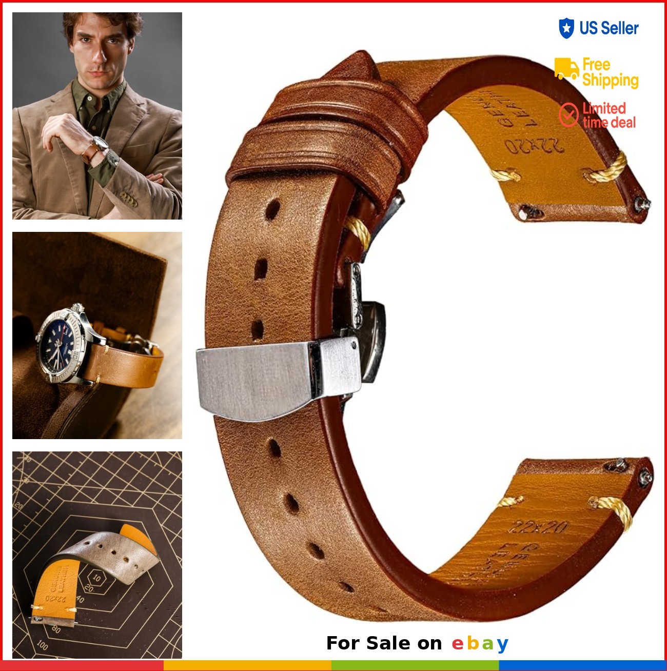 Italian Calfskin Watch Band Quick Release Top Grain Leather 18mm 20mm 22mm 24mm