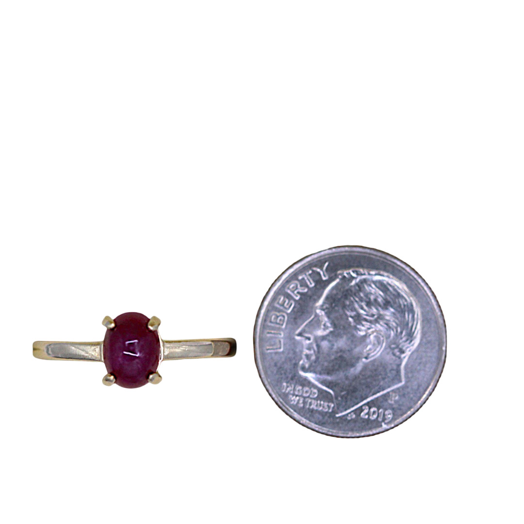 14k Yellow Cabochon Ruby Solitaire Ring size 5.75 - image 6