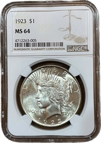 1923 $1 Peace Dollar NGC MS64 PROBLEM FREE High Grade Blast White BU Mint Luster