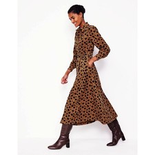 Boden Aubrey Cord Mid Shirt Dress Women 8 Brown Black Floral Long Sleeve Belted