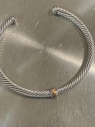 Bracelet manchette classique câble David Yurman 4 mm or 925 et 18 carats rose taille moyenne - Photo 15/17