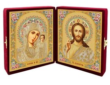 Christ The Teacher and Virgin of Kazan Virgin Mary Icon Diptych Velvet Small