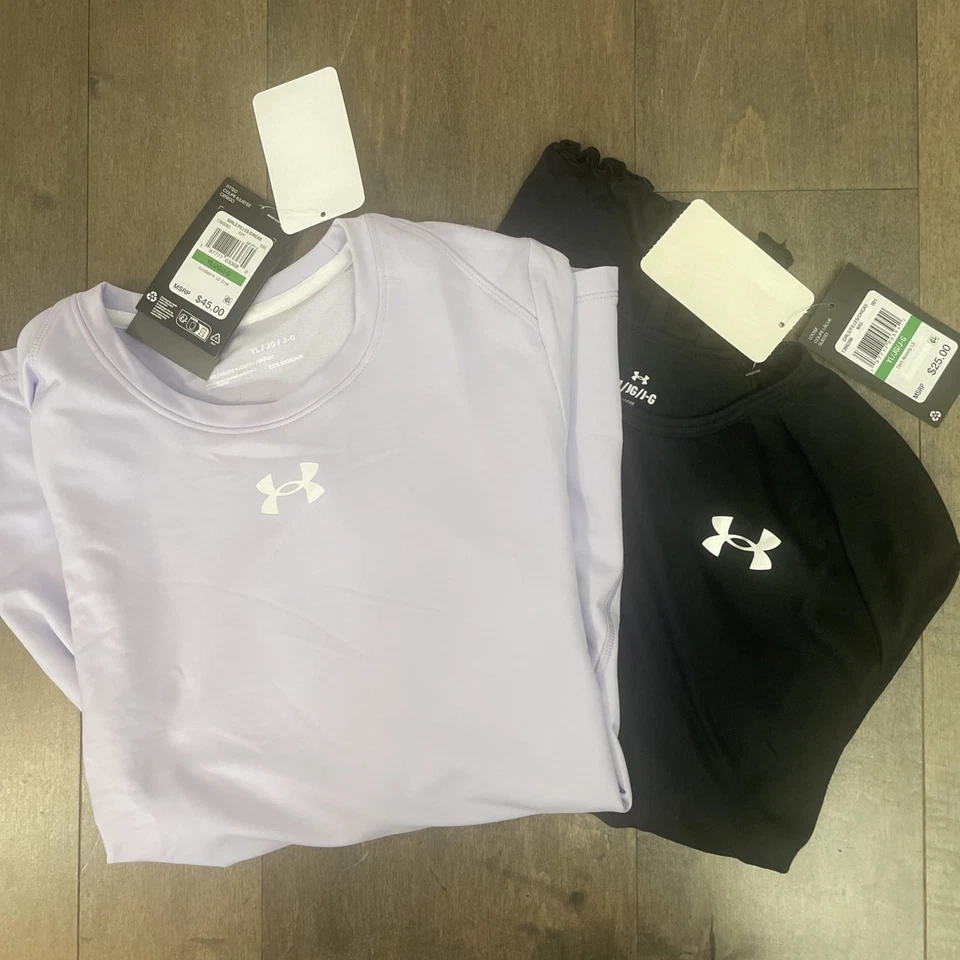 Lot of 2 Under Armour Girls YL NWT LS Purple Coldgear/Black Tech Lace/ BEST LOT - Image 2 of 4