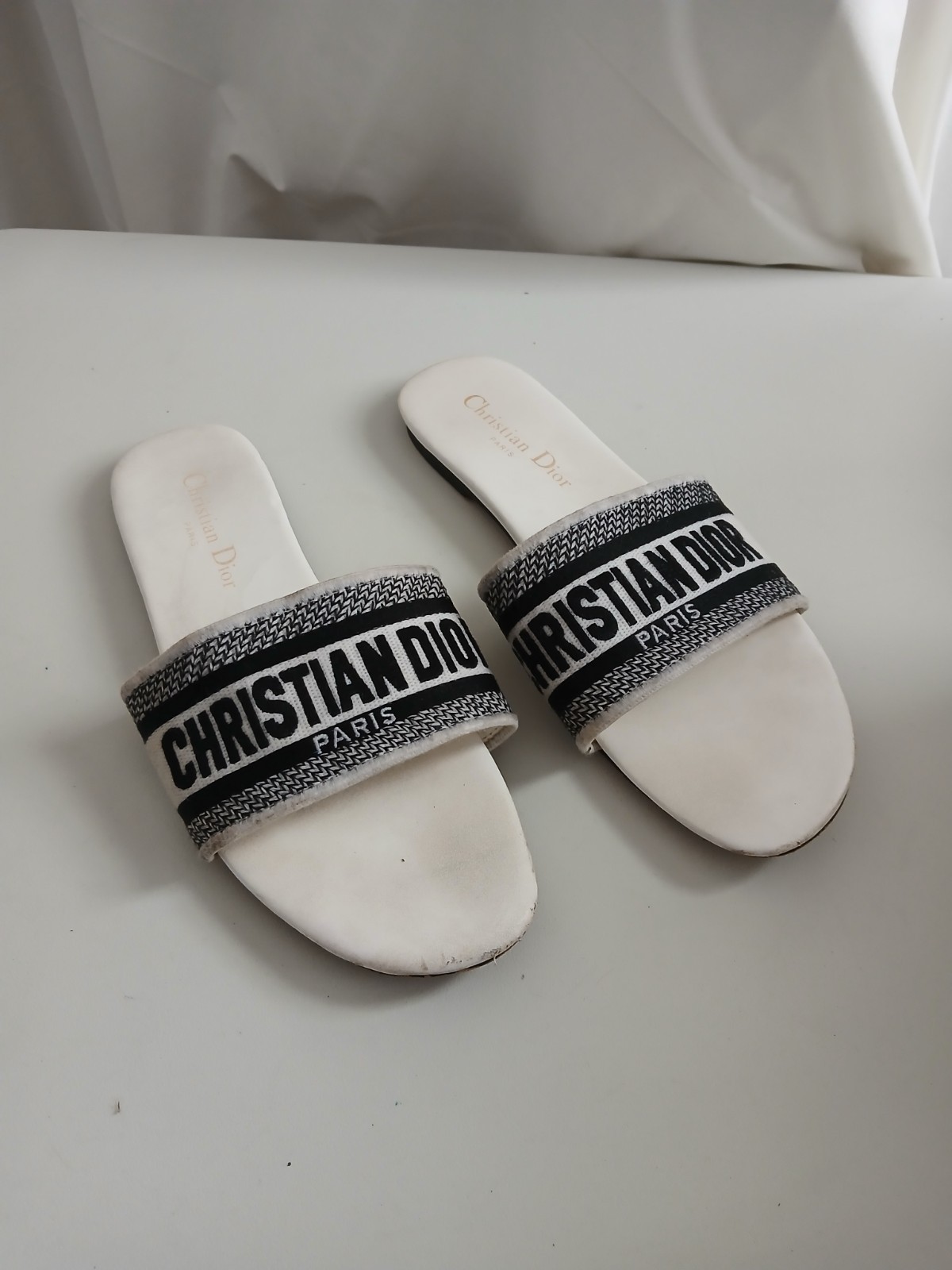 Dior Women's Size EU 41 US 8 Dway Slide Embroidered Cotton
