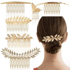 6 Pack Vintage Hair Side Combs Metal for Women Girl, Bridal Leaf Decorative