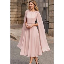 Light Pink Chiffon Mother Of The Bride Dresses Cape Sleeves Tea-Length A Line