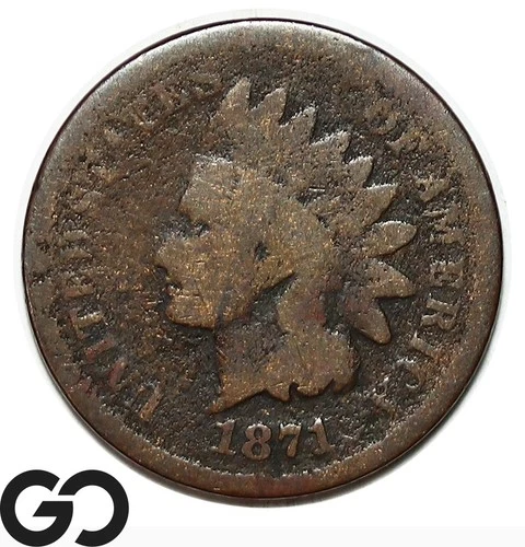 1871 Indian Head Cent Penny Semi-Key Date