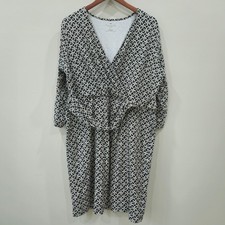 Talbots Women Faux Wrap Dress Plus Size 1X Black White Geometric Stretchy Casual