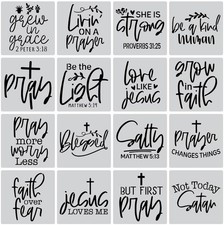 16PCS Christian Faith Stencils with Quotes and Bible Verses, Inspirational Word