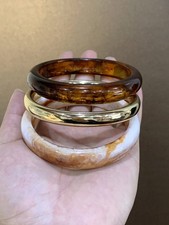 3pcs Multicolor Acrylic Bangle Set Gold Tone Retro Elegant Bracelets