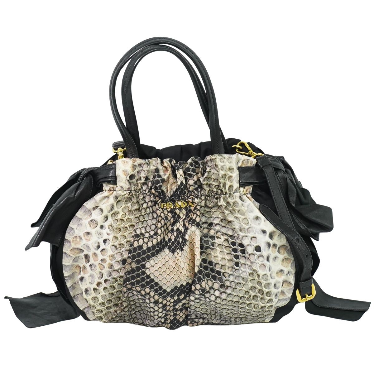 PRADA Python Pattern 2W Shoulder Bag Black Nylon … - image 1