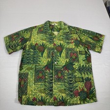 Vintage Reef Shirt Men Large Green Hawaiian Loop Collar Pineapple Camp Beach 60s