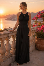 Black Halter Maxi Dress Keyhole Neck Pleated Women's Size 2/4 Special Occasion
