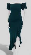 Xscape Women Green Floral Off-The-Shoulder Lined Scuba Crepe Midi Dress 14
