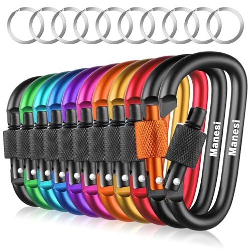 10 Pack Aluminum D Ring Key Rings Hiking Clips Locking Carabiner Multi-Color